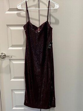 Express Burgundy Sequin Spaghetti Strap Midi Dress
